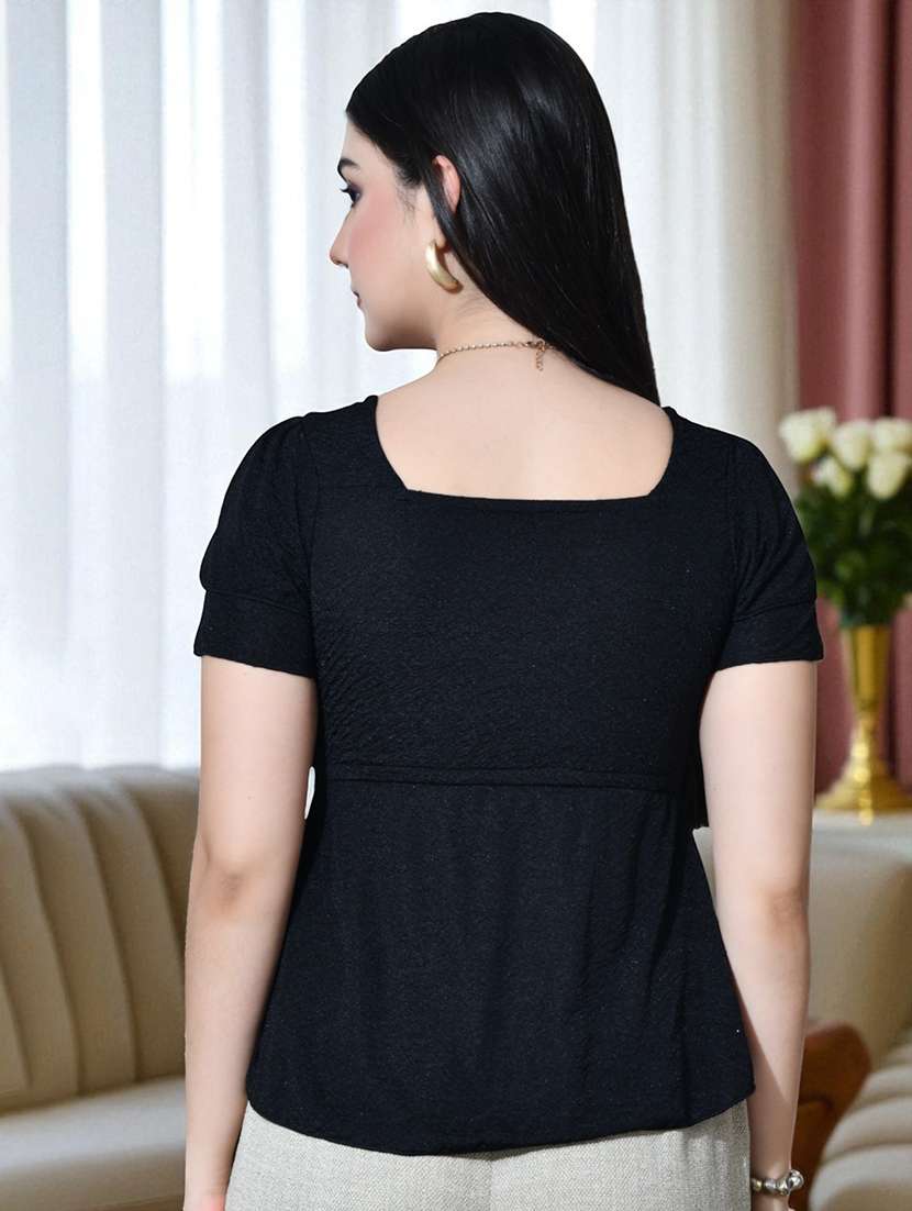 Women Solid Short Sleeves A-line Top - 22702823 -  Standard Image - 4