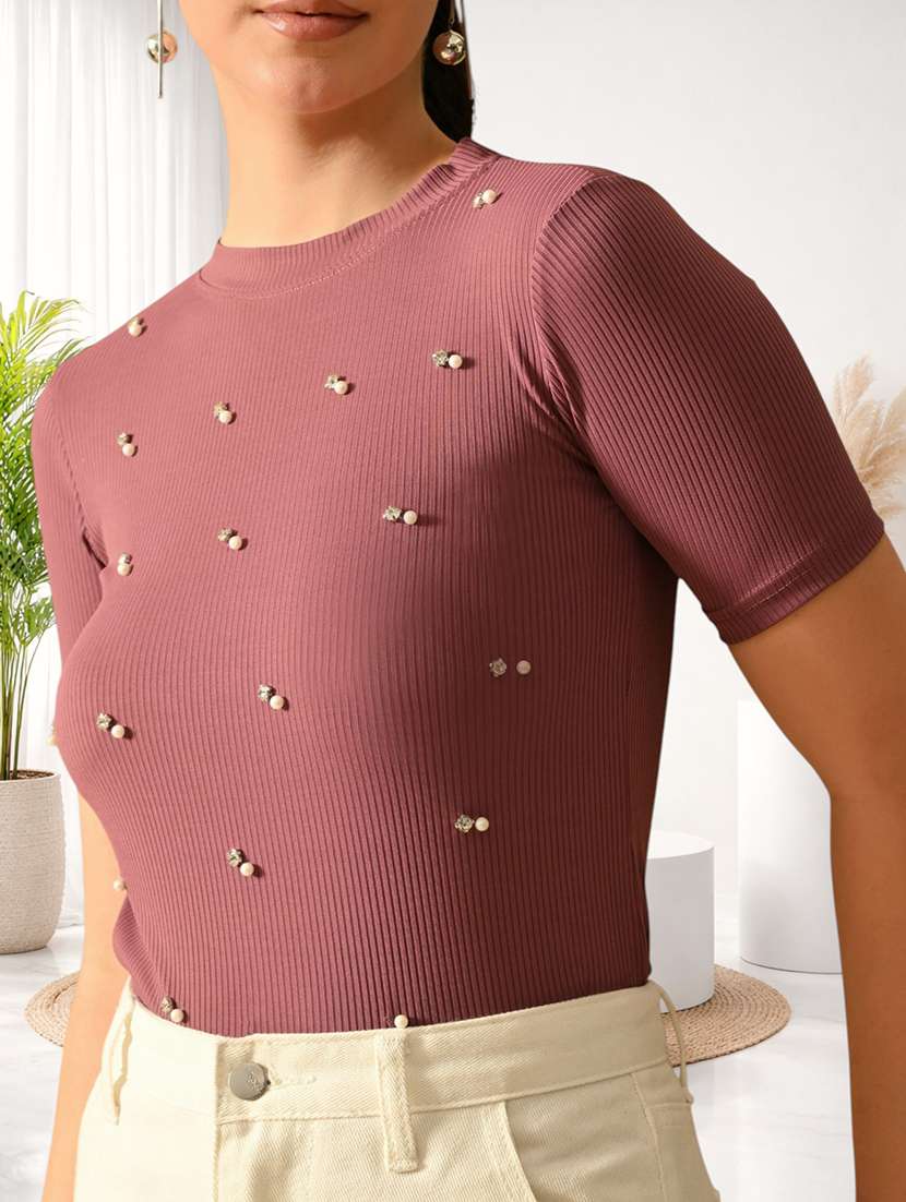 Women Embellished Short Sleeves Regular Top - 22702831 -  Standard Image - 1