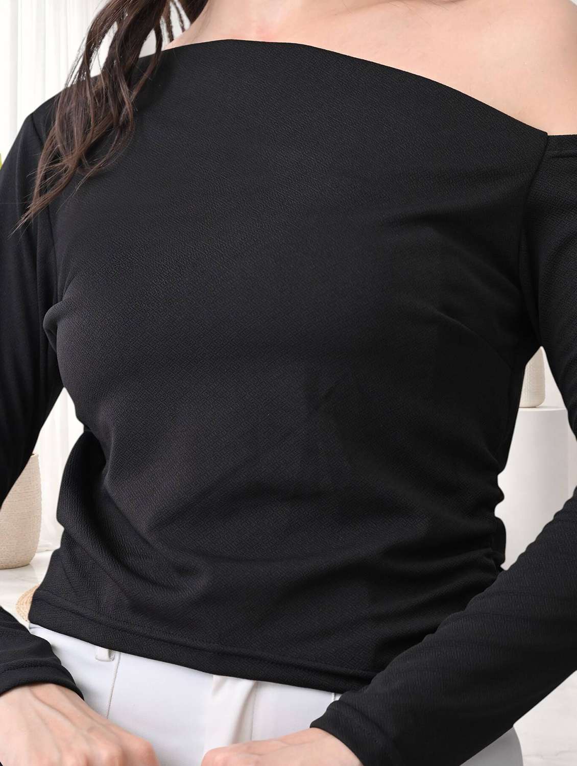 Women Solid Asymmetric Neck Regular Top - 22702839 -  Standard Image - 1