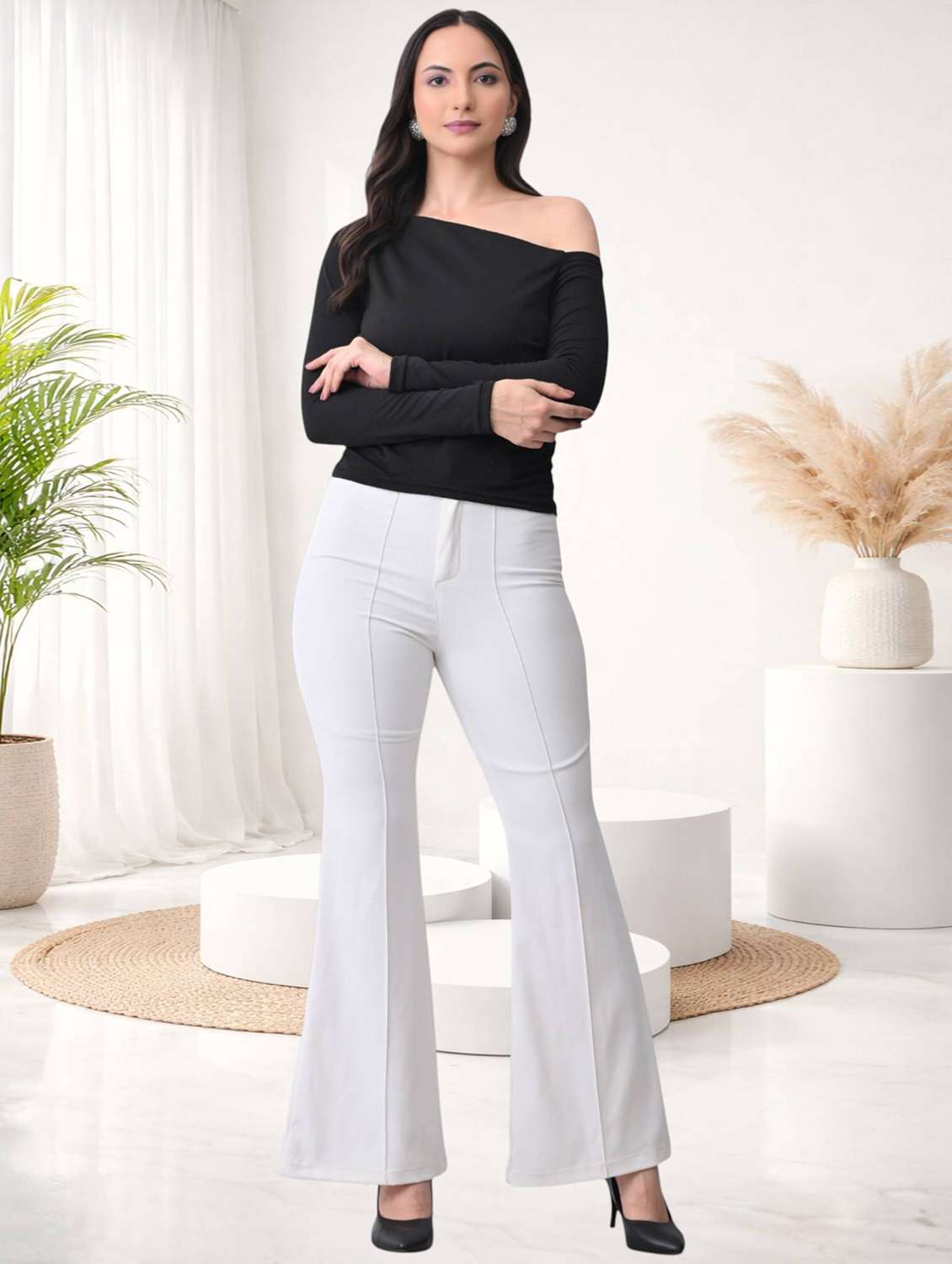 Women Solid Asymmetric Neck Regular Top - 22702839 -  Standard Image - 4