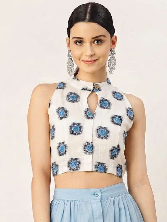 women printed sleeveless regular blouse