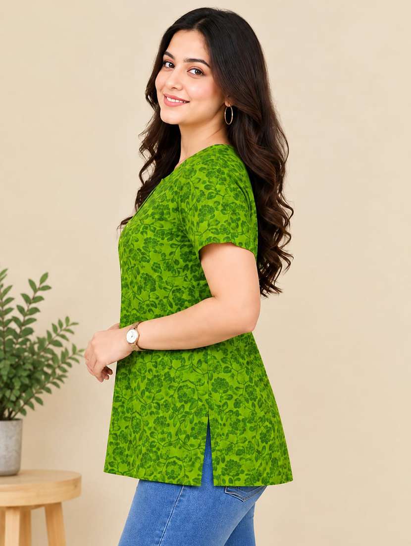 Women Printed Short Sleeves Straight Kurti - 22704446 -  Standard Image - 1