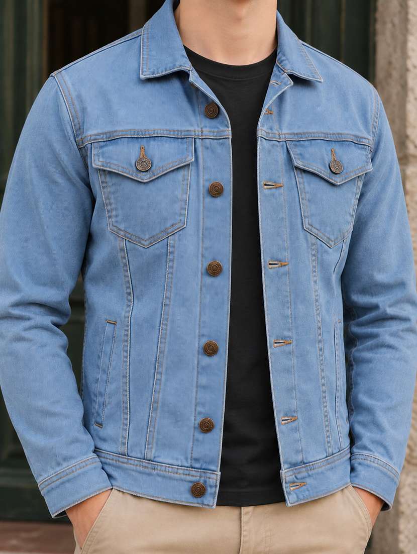 Men Solid Long Sleeve Regular Fit Denim Jacket - 22704462 -  Standard Image - 1