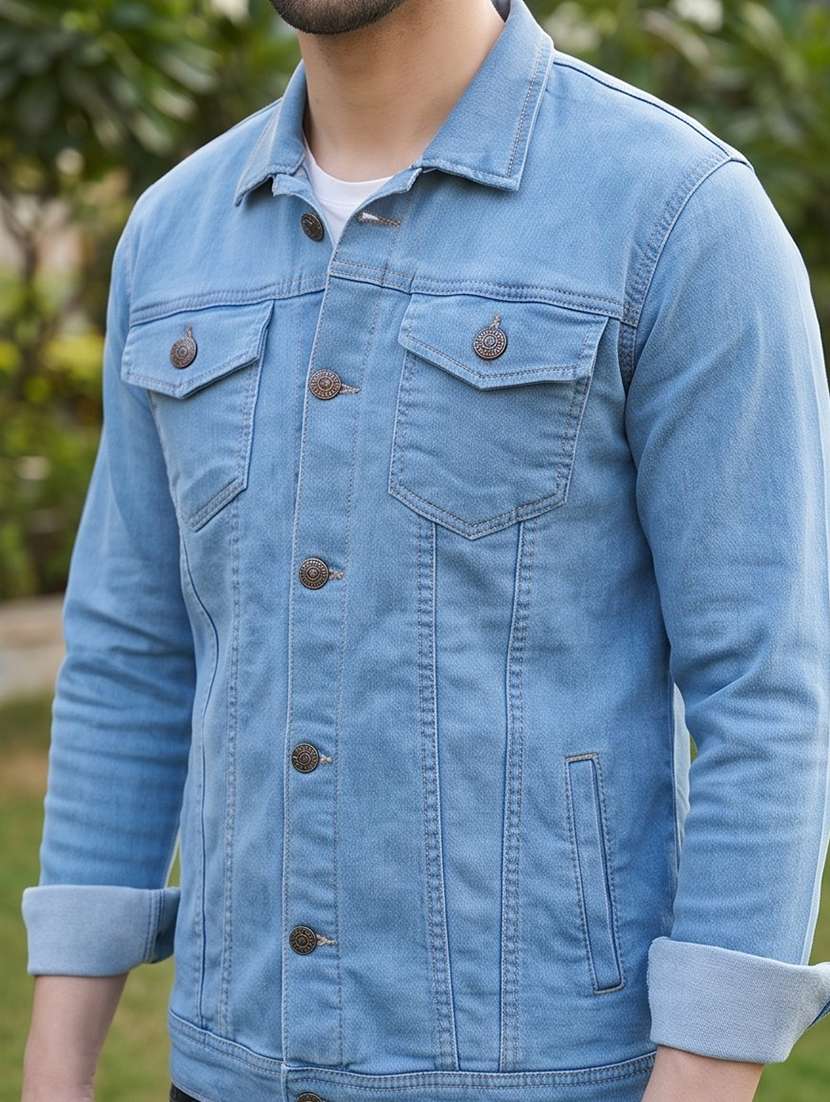 Men Solid Long Sleeve Regular Fit Denim Jacket - 22704469 -  Standard Image - 1