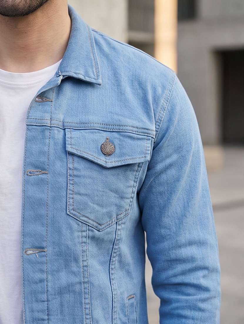 Men Solid Long Sleeve Regular Fit Denim Jacket - 22704470 -  Standard Image - 1