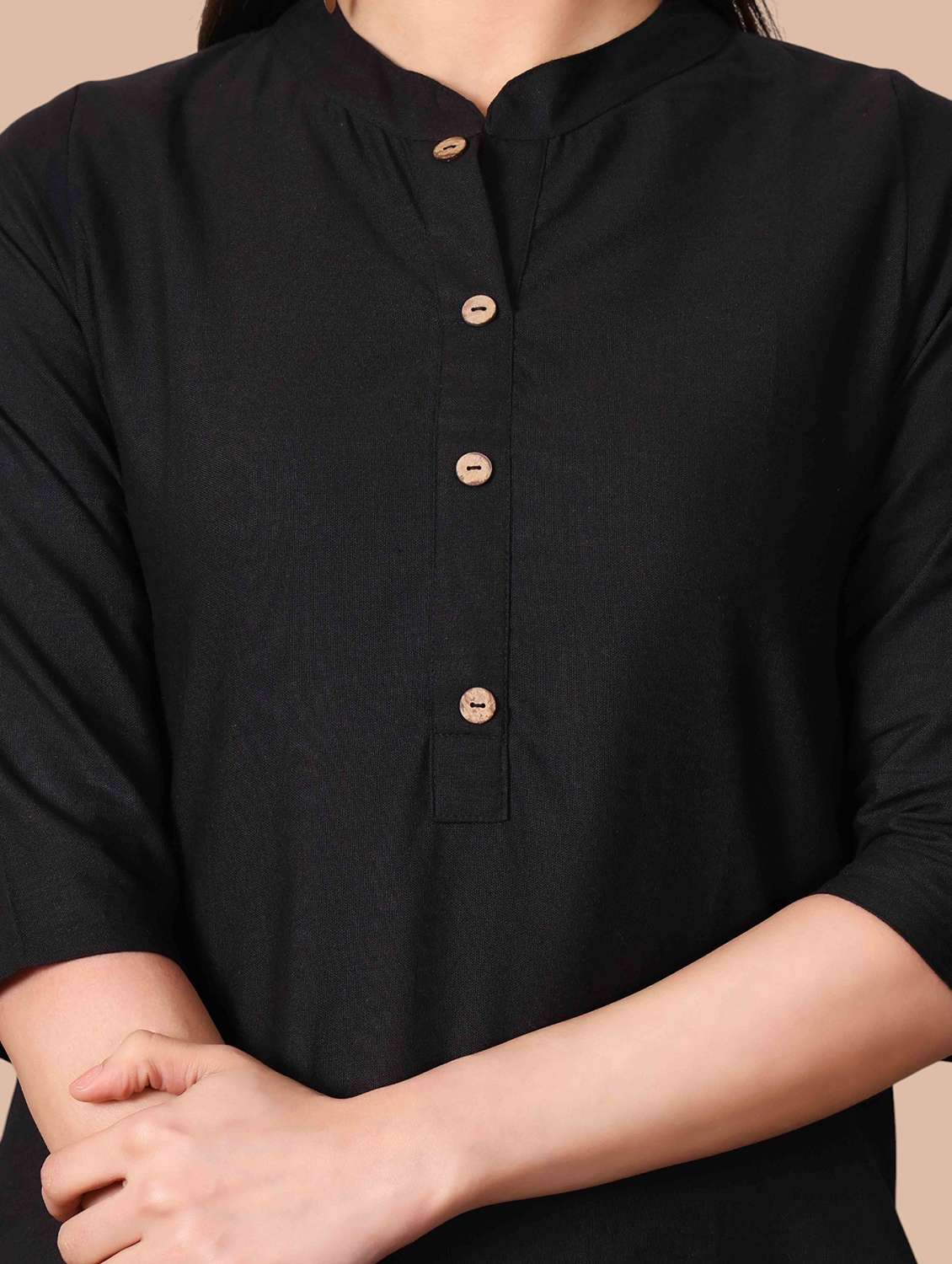 Women Solid Three Quarter Sleeves Straight Kurti - 22704484 -  Standard Image - 1