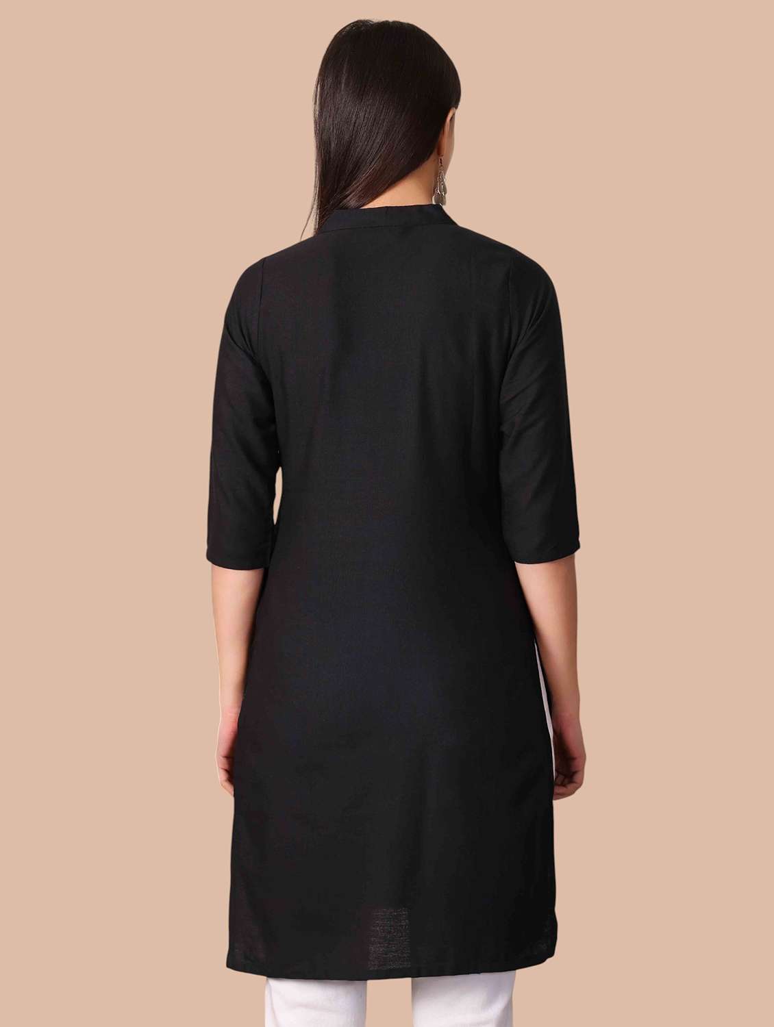 Women Solid Three Quarter Sleeves Straight Kurti - 22704484 -  Standard Image - 4