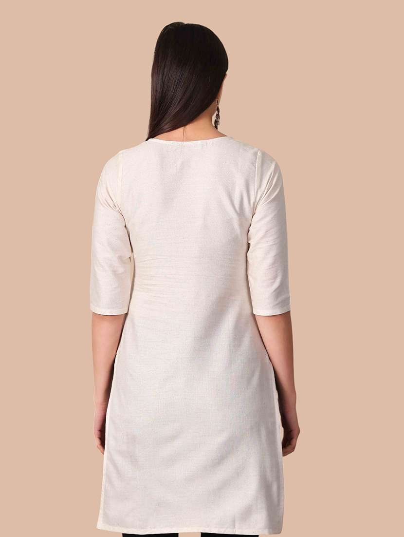 Women Embroidered Three Quarter Sleeves Straight Kurti - 22704485 -  Standard Image - 4