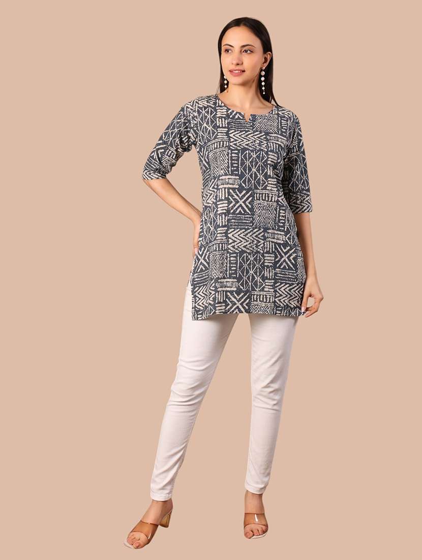 Women Printed Three Quarter Sleeves Straight Kurti - 22704514 -  Standard Image - 6