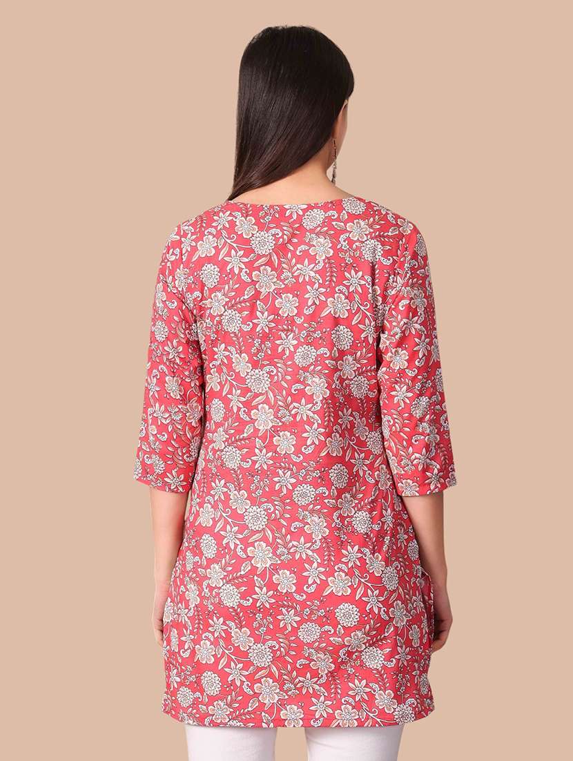 Women Printed Three Quarter Sleeves Straight Kurti - 22704639 -  Standard Image - 4