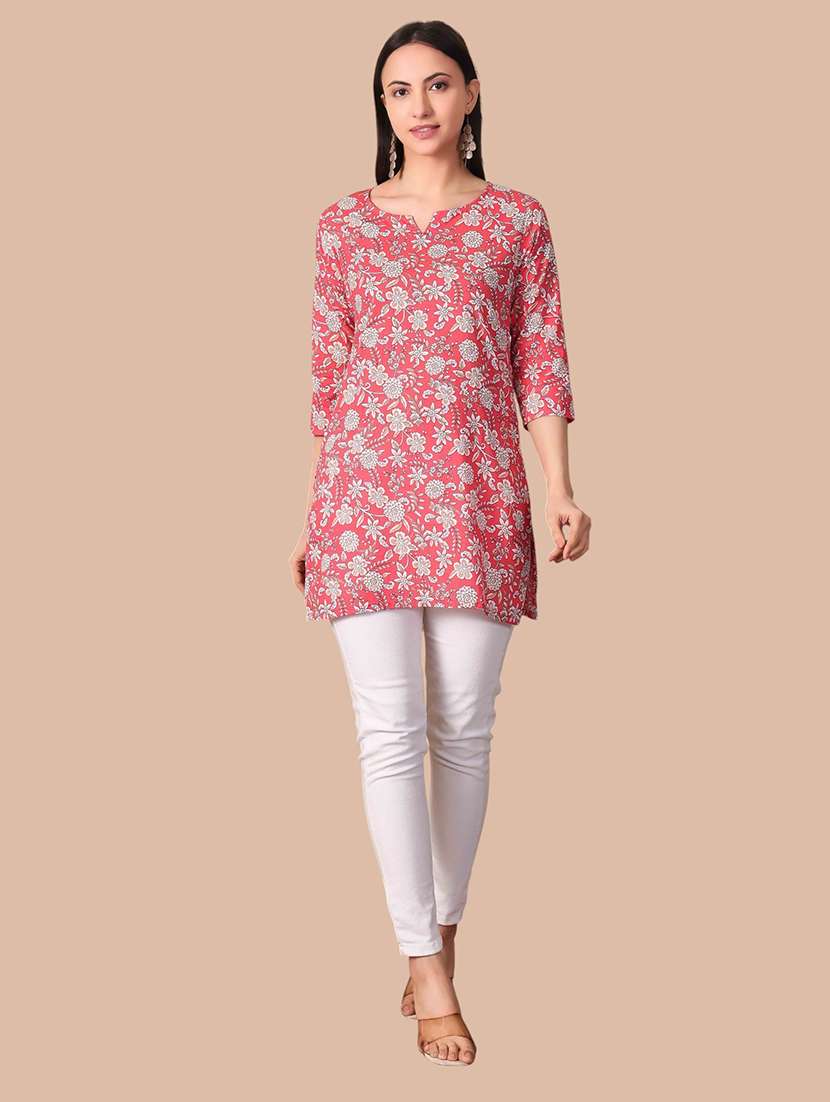 Women Printed Three Quarter Sleeves Straight Kurti - 22704639 -  Standard Image - 6