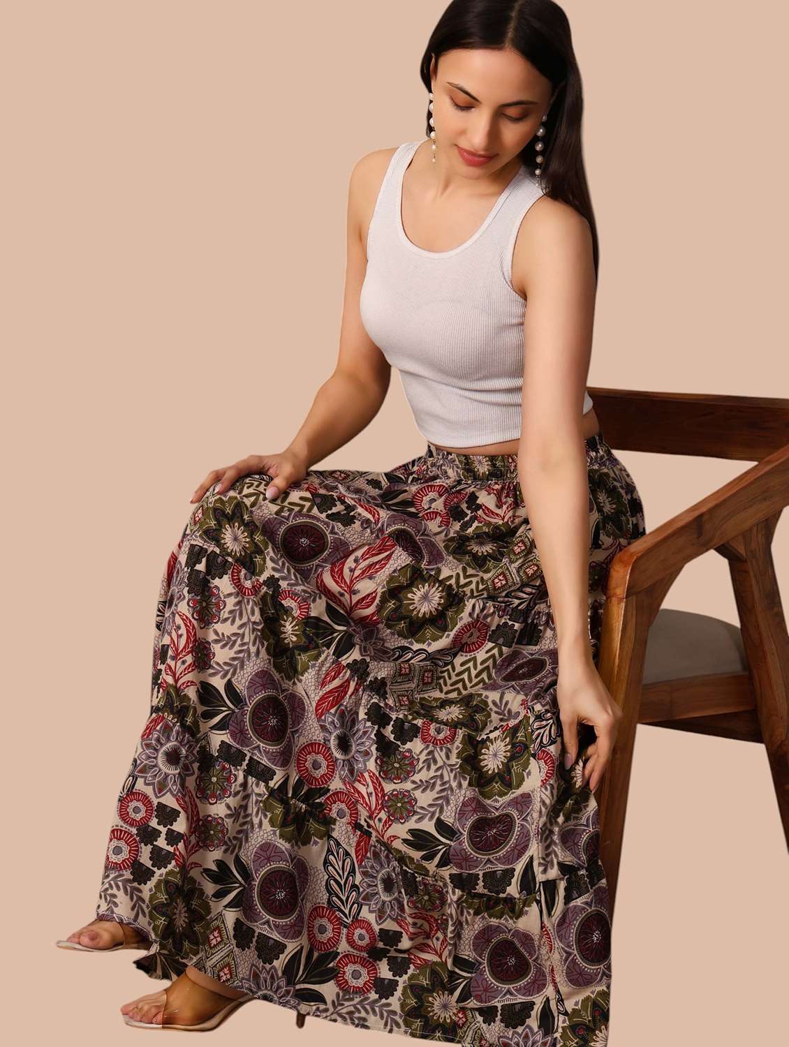 Women Printed Mid Rise Flared Skirt - 22704652 -  Standard Image - 4