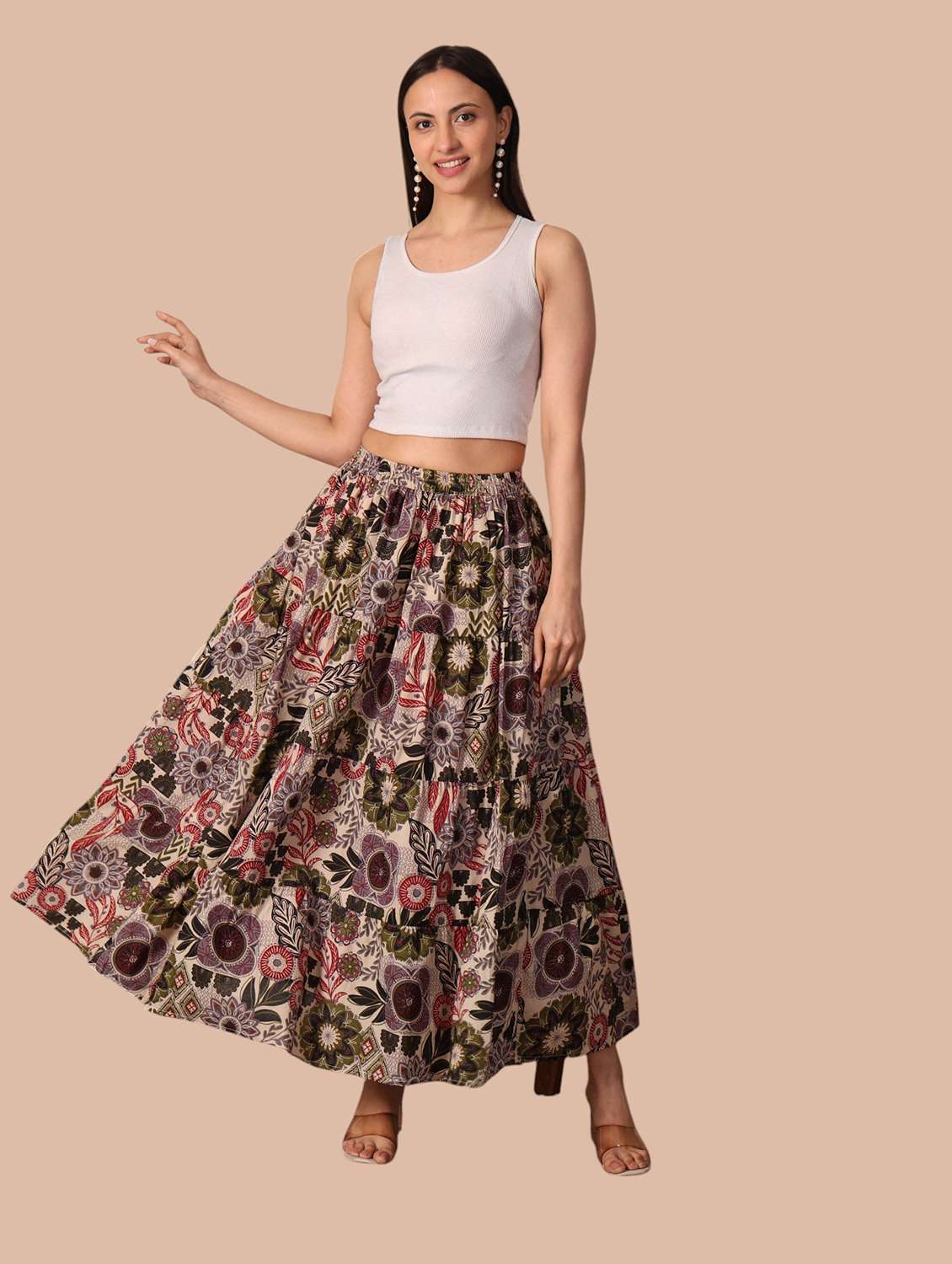 Women Printed Mid Rise Flared Skirt - 22704652 -  Standard Image - 6