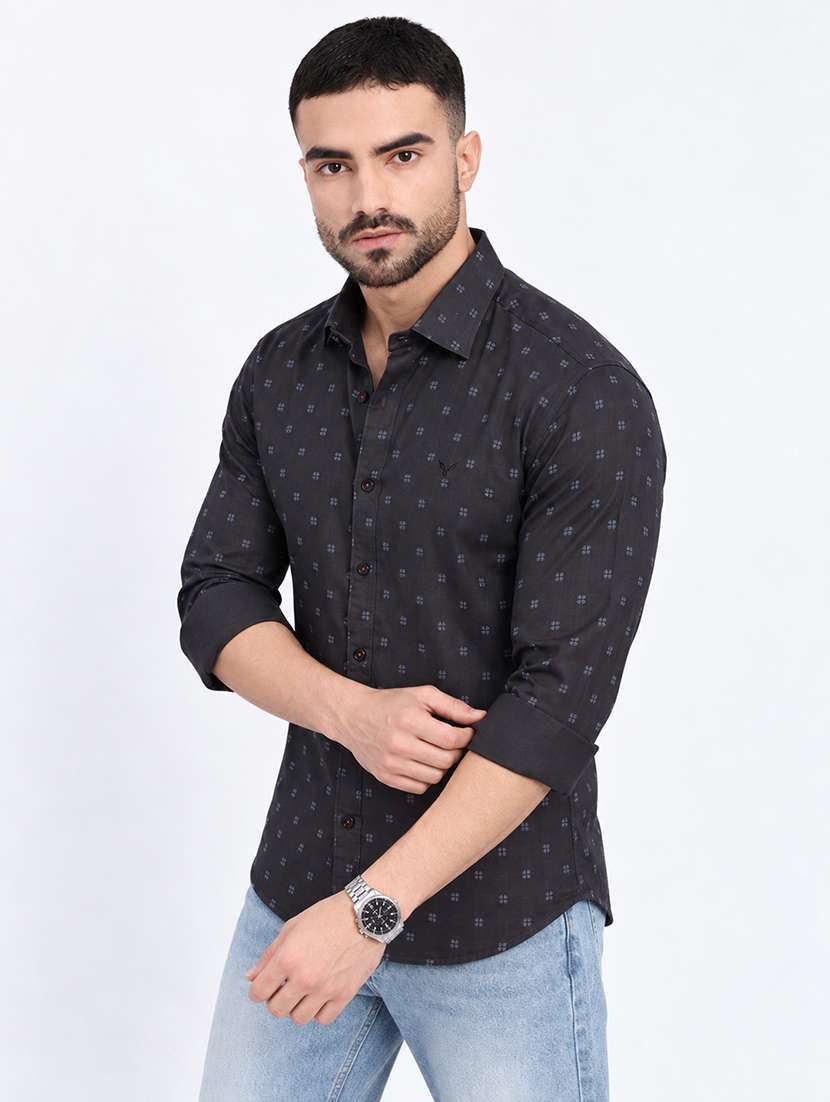 men printed long sleeve slim fit casual shirt