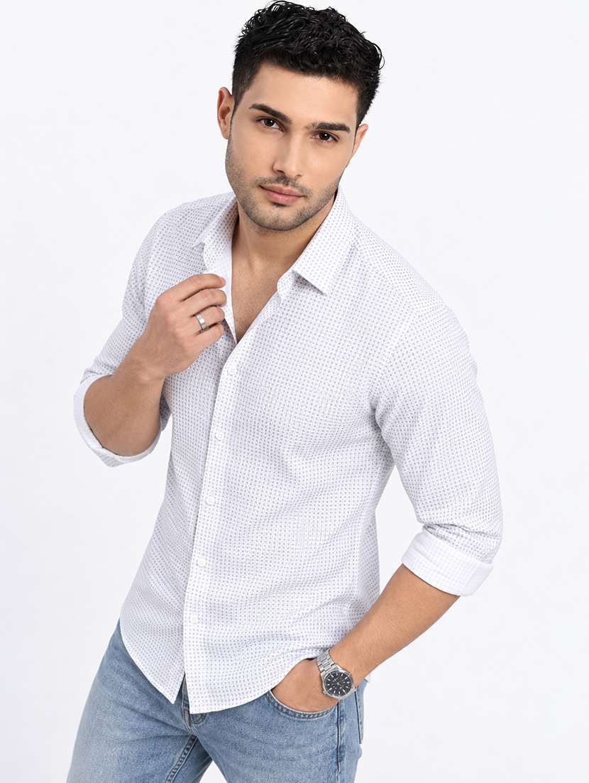 men printed long sleeve slim fit casual shirt