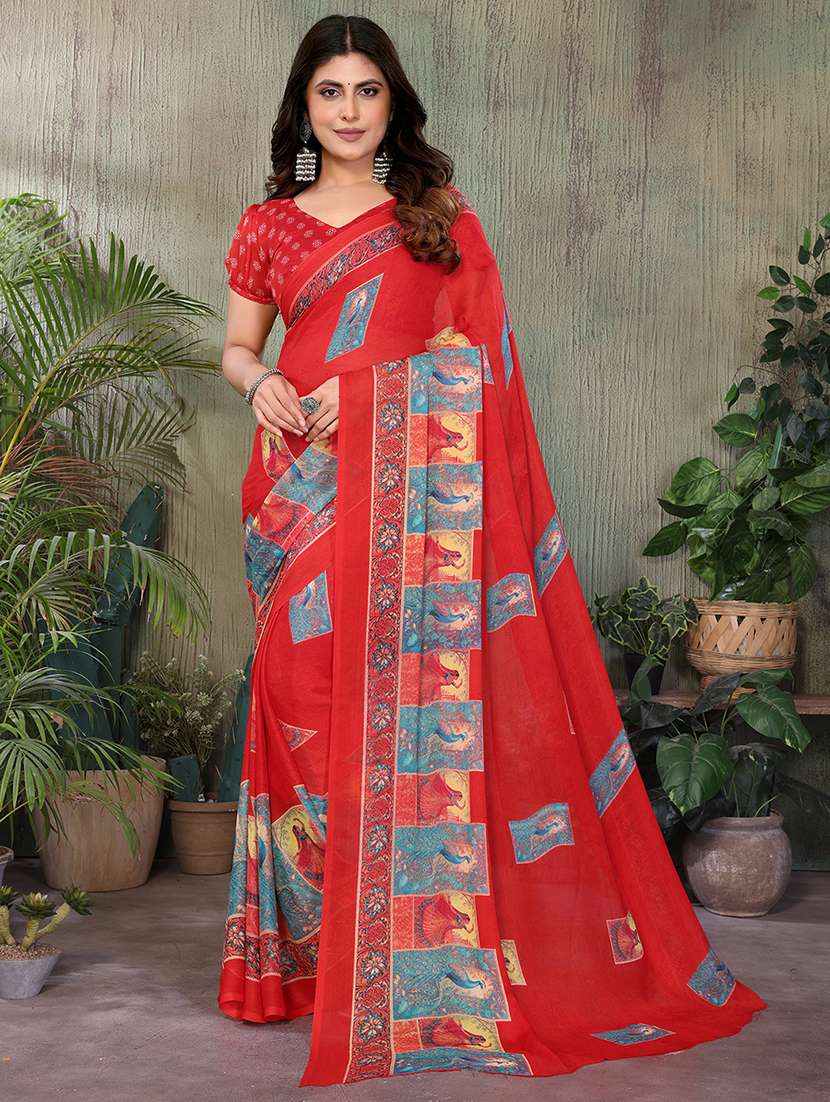 women printed casual wear saree with blouse