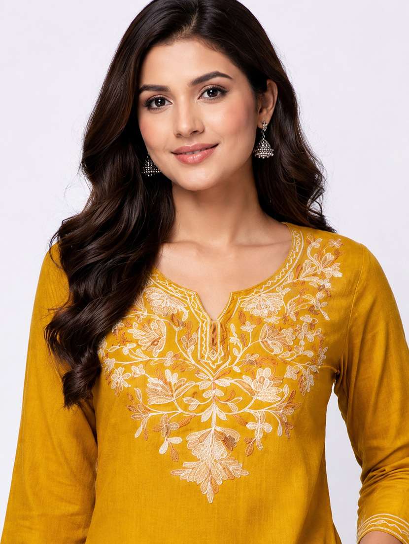Women Embroidered Three Quarter Sleeves Straight Kurta - 22705544 -  Standard Image - 1