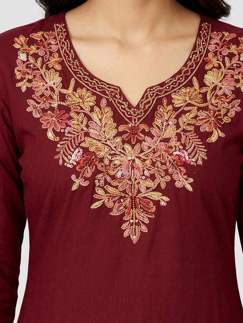 Women Embroidered Three Quarter Sleeves Straight Kurti - 22705548 -  Standard Image - 1
