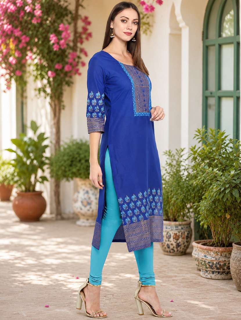 Women Printed Three Quarter Sleeves Straight Kurta - 22705549 -  Standard Image - 1