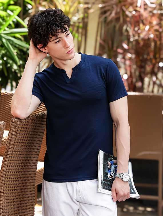 Men Solid Short Sleeves Slim Fit T-shirt - 22706010 -  Standard Image - 4