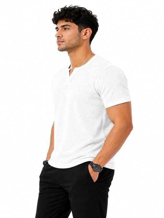 Men Self Design Short Sleeve Slim Fit T-shirt - 22706022 -  Standard Image - 1