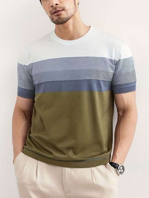 Men Color Block Short Sleeve Slim Fit T-shirt - 22706023 -  Standard Image - 1
