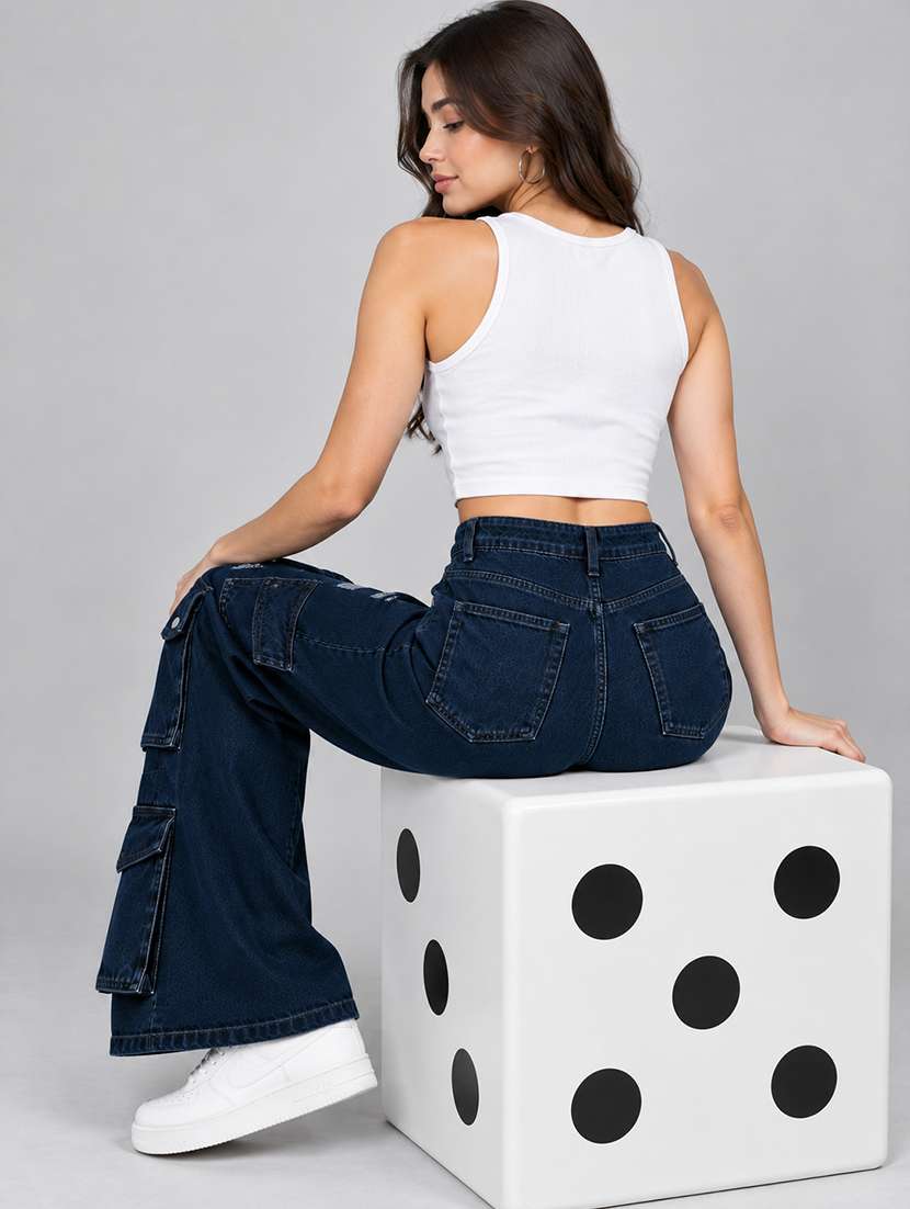 Women Solid High Rise Relaxed Fit Cargo - 22706044 -  Standard Image - 4