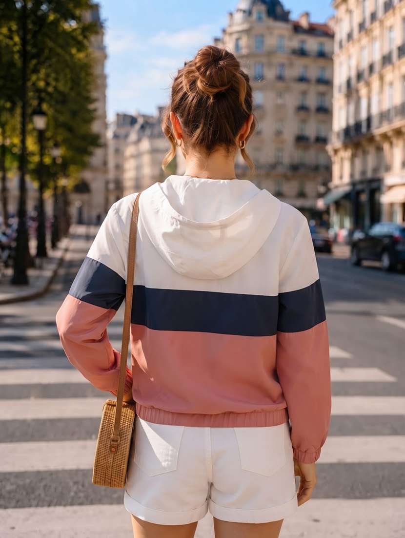 Women Color Block Long Sleeve Windcheater Jacket - 22706072 -  Standard Image - 1