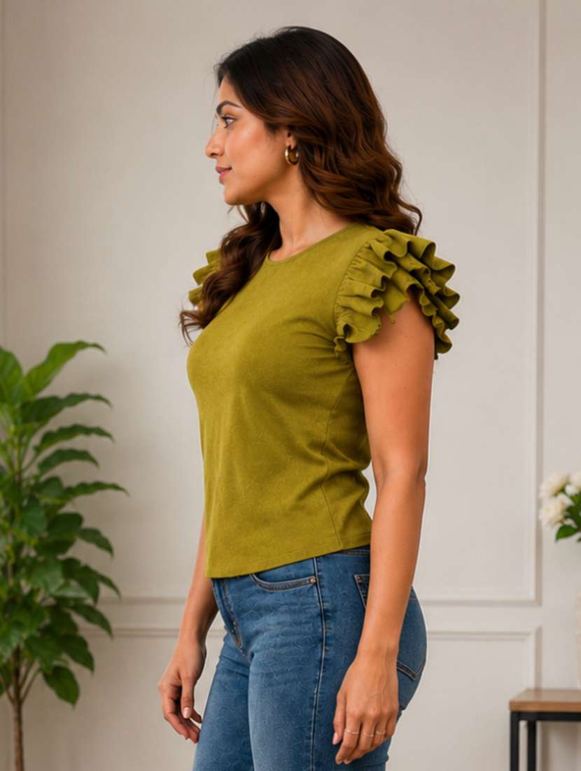 Women Solid Ruffle Sleeves Regular Top - 22707202 -  Standard Image - 1