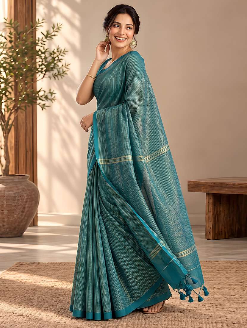 Women Striped Handloom Saree With Blouse - 22707217 -  Standard Image - 1