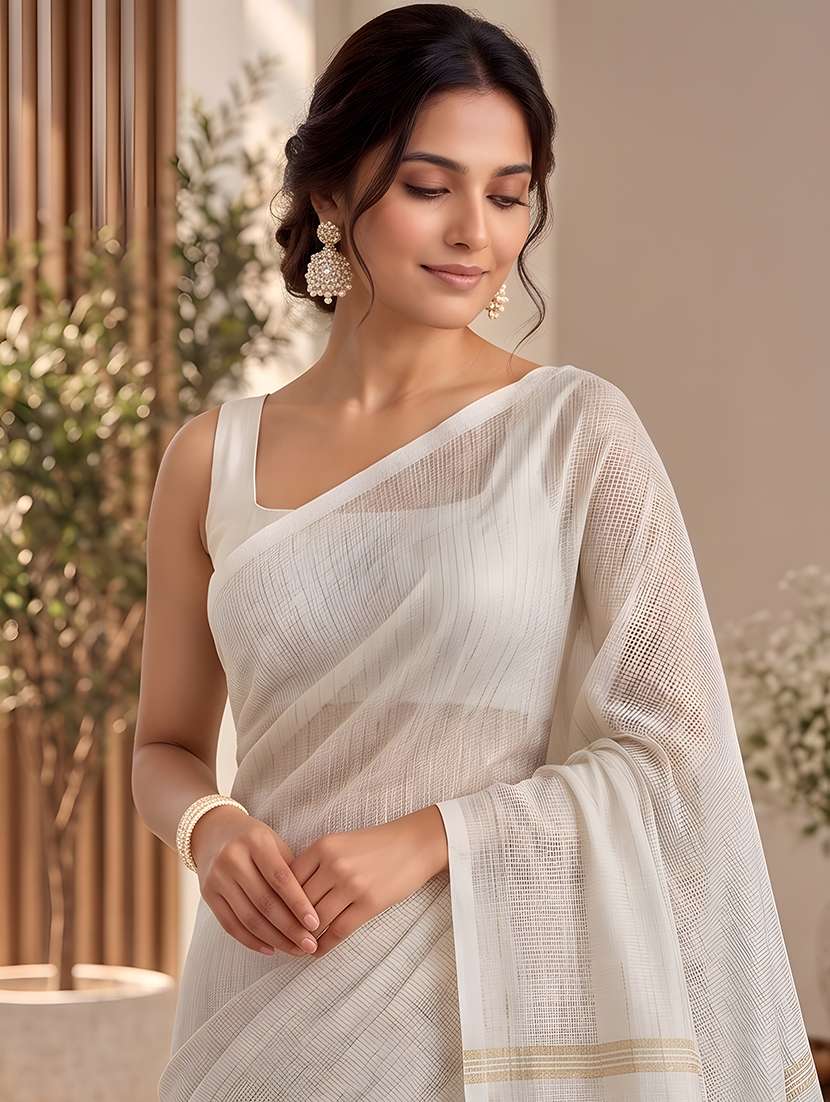 Women Striped Handloom Saree With Blouse - 22707220 -  Standard Image - 1