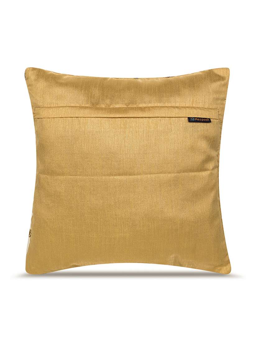 Mezposh Gold Floral Embroidered Faux Silk Cushion Cover (16"x16") - 22707235 -  Standard Image - 1