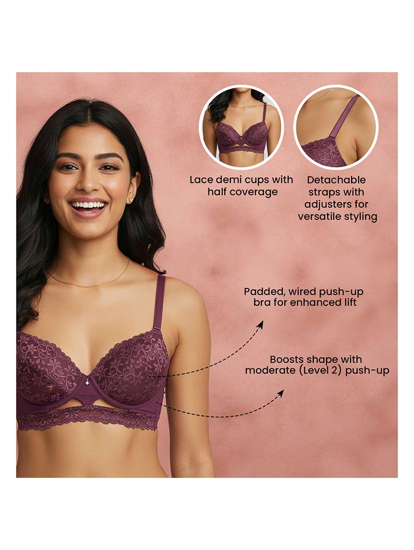 Women Self Design Half Coverage Push Up Bra - 22707261 -  Standard Image - 4