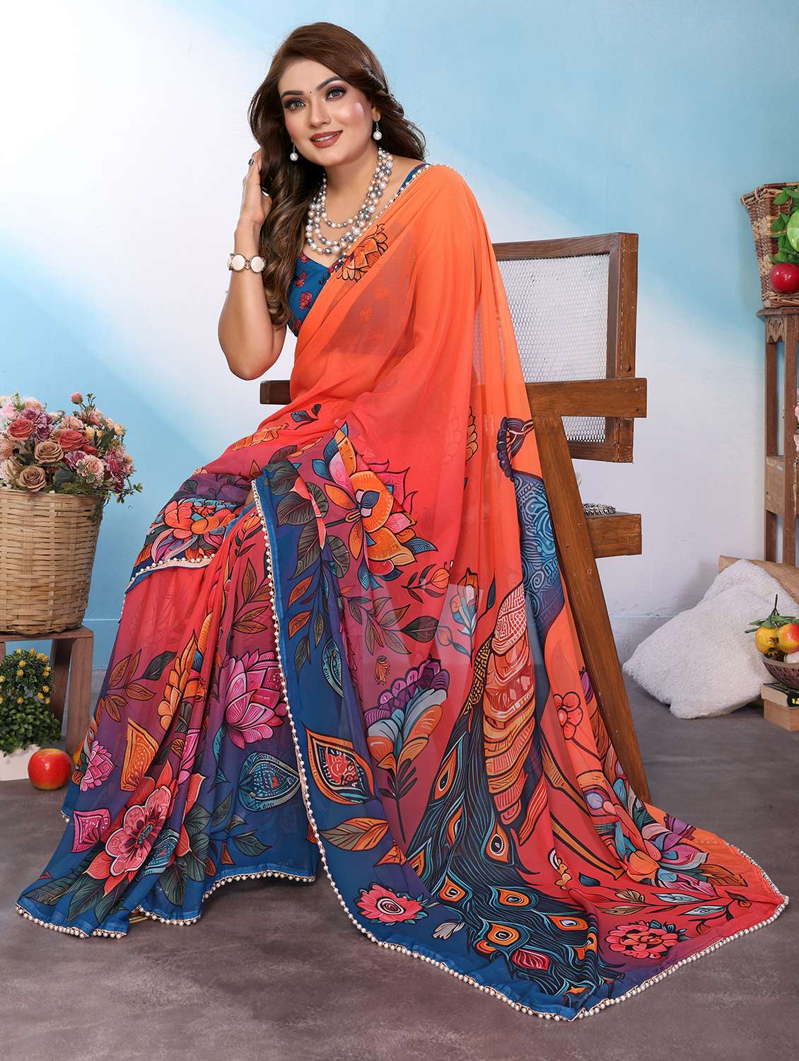 Women Printed Casual Wear Saree With Blouse - 22707296 -  Standard Image - 4