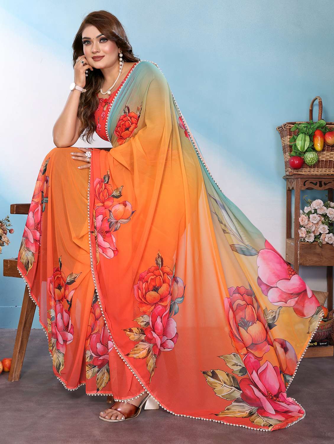 Women Printed Casual Wear Saree With Blouse - 22707302 -  Standard Image - 4