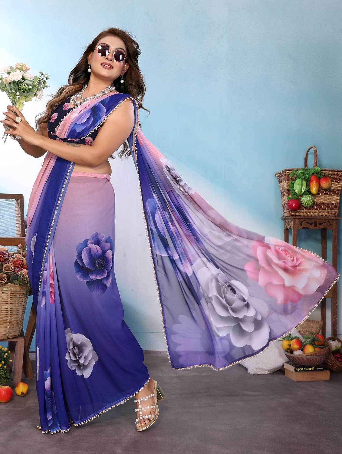 Women Printed Casual Wear Saree With Blouse - 22707304 -  Standard Image - 4
