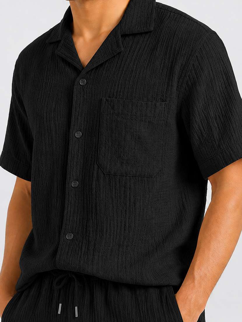 Men Textured Short Sleeves Shirt And Shorts Co-ord Set - 22707307 -  Standard Image - 1