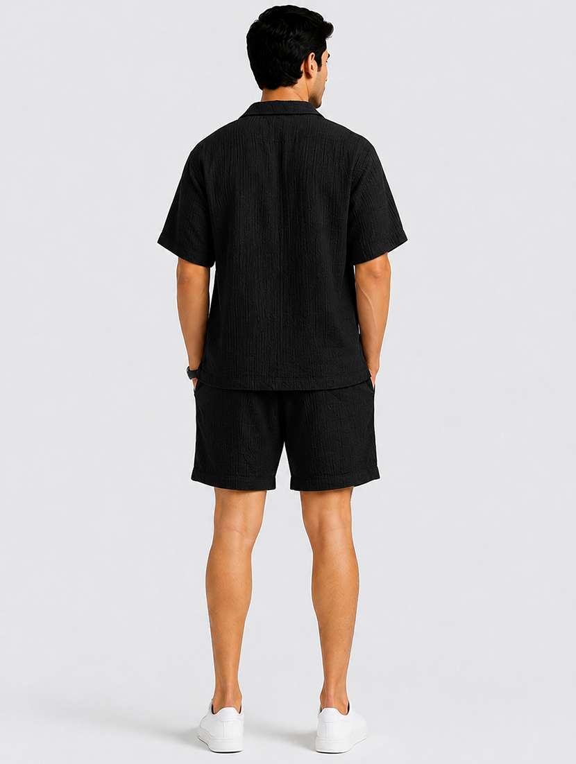 Men Textured Short Sleeves Shirt And Shorts Co-ord Set - 22707307 -  Standard Image - 4