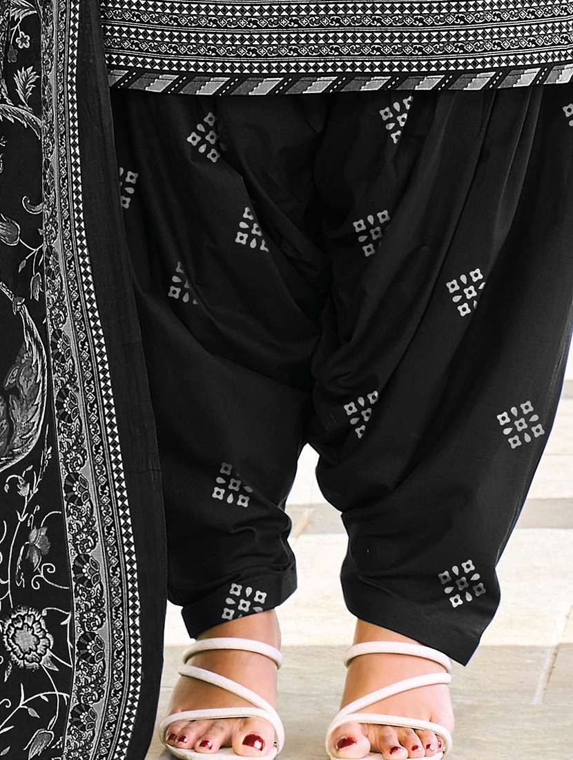 Black Cotton Unstitched Suit - 22714158 -  Standard Image - 4