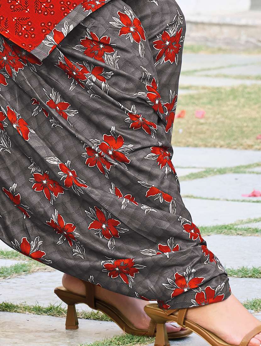 Red Cotton Unstitched Suit - 22714162 -  Standard Image - 4