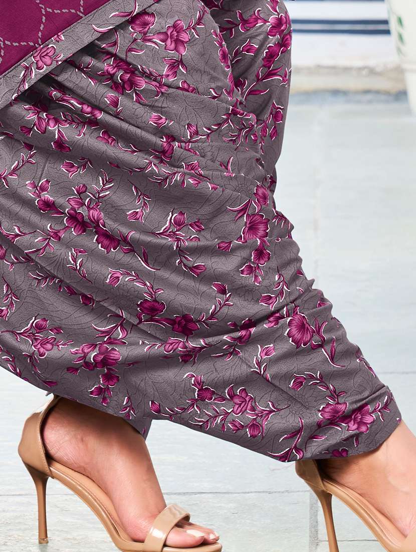 Purple Cotton Unstitched Suit - 22714163 -  Standard Image - 4