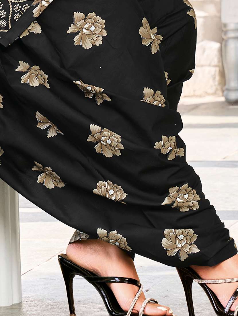 Black Cotton Unstitched Suit - 22714184 -  Standard Image - 4