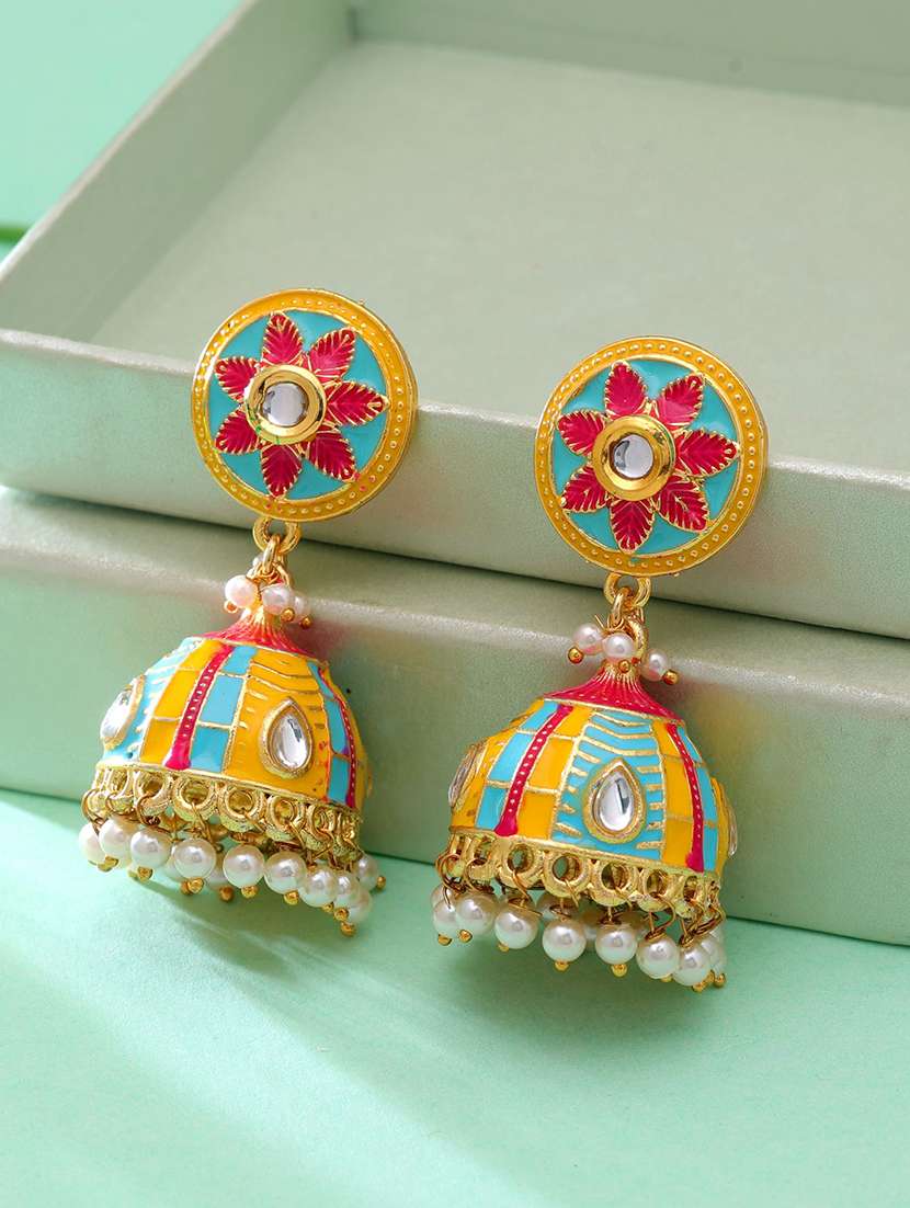 Women Meenakari Kundan Jhumka - 22718678 -  Standard Image - 1