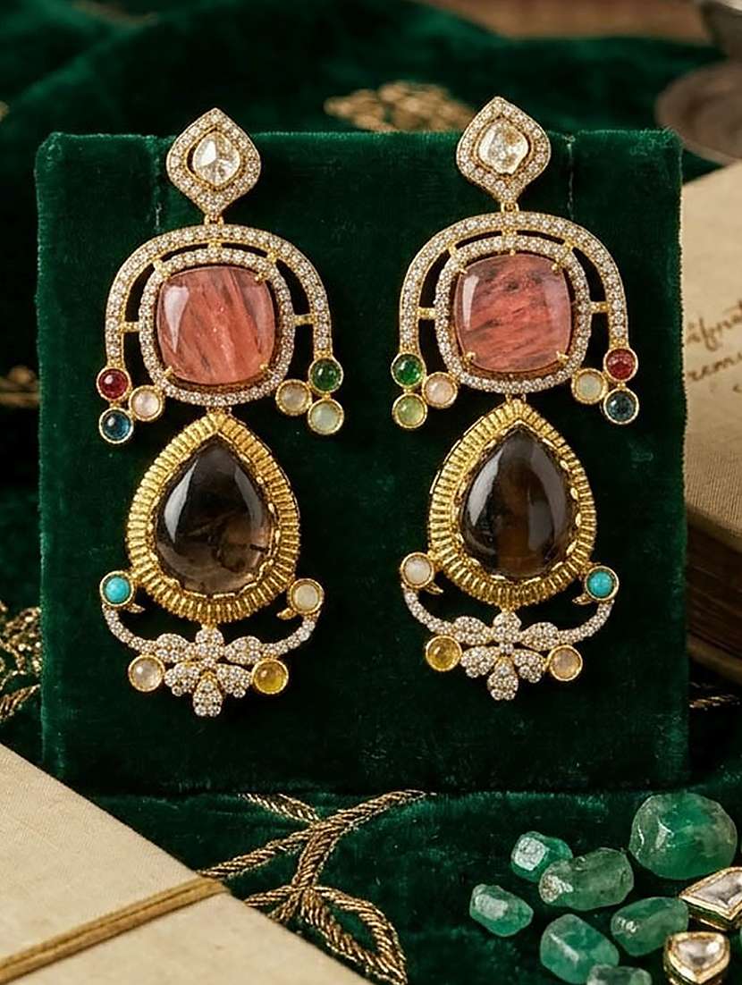 Women Drop Multi Stone Brass Earrings - 22718681 -  Standard Image - 1