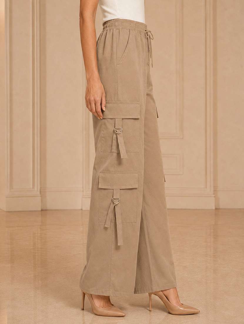 Women Solid High Rise Regular Fit Cargo - 22718711 -  Standard Image - 1