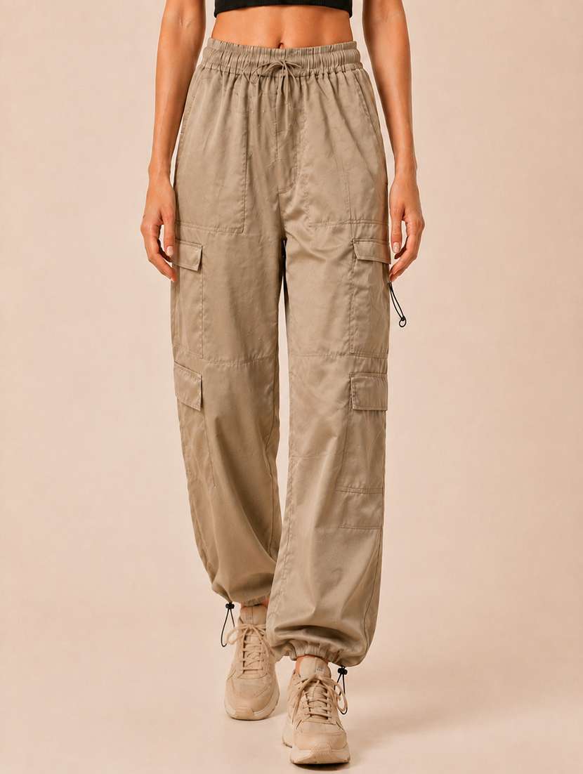 Women Solid High Rise Relaxed Fit Cargo - 22718723 -  Standard Image - 1