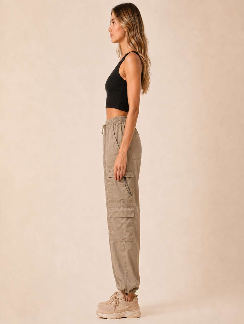 Women Solid High Rise Relaxed Fit Cargo - 22718723 -  Standard Image - 4