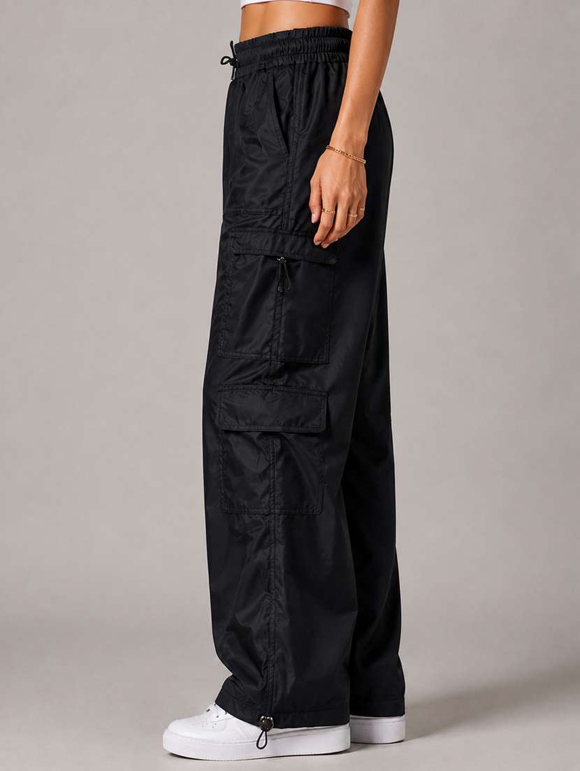 Women Solid High Rise Relaxed Fit Cargo - 22718724 -  Standard Image - 1