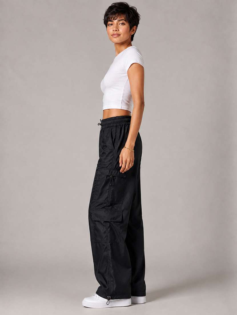 Women Solid High Rise Relaxed Fit Cargo - 22718724 -  Standard Image - 4