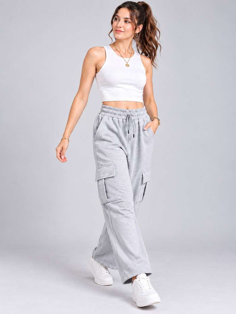 Women Solid High Rise Relaxed Fit Cargo - 22718729 -  Standard Image - 1